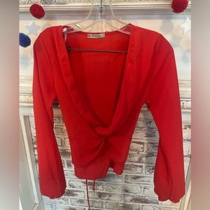 Red flowy top